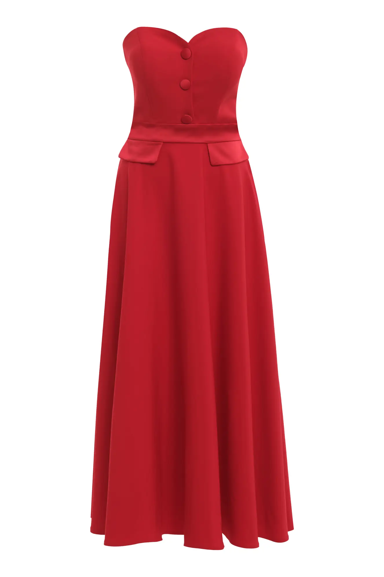 Red Crepe Strapless Midi Dress