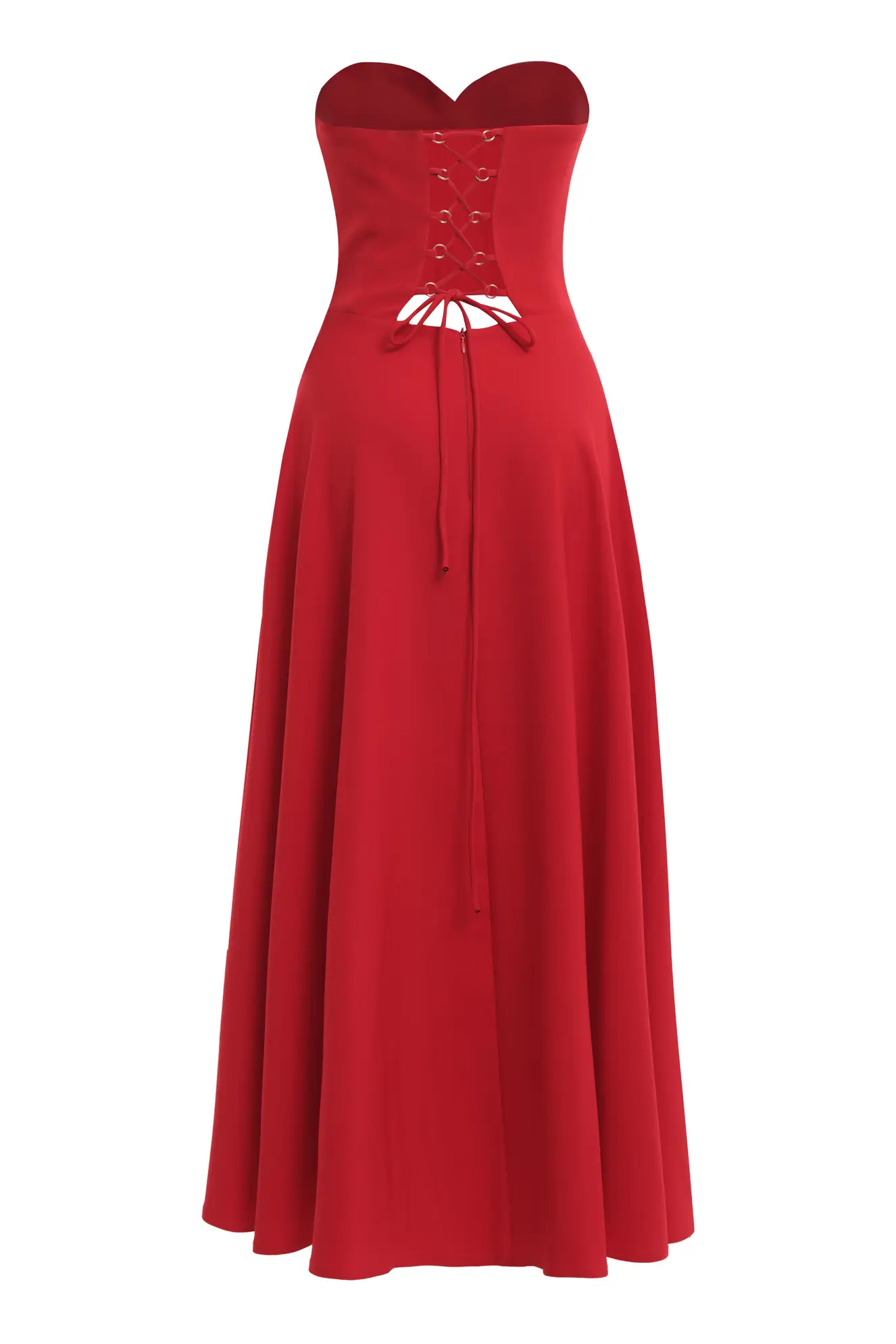 Red Crepe Strapless Midi Dress