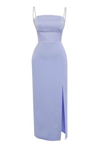 Blue Krep Saten Sleeveless Midi Dress | All | KeiKei